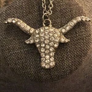 Long Horn Rhinestone Pendant Necklace